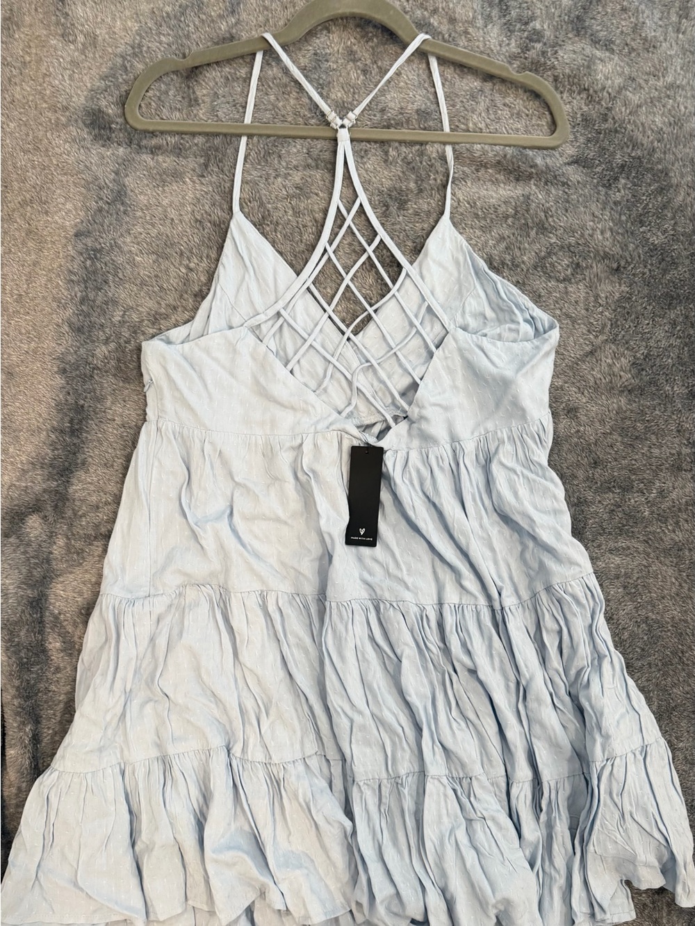 Lulu's Pale Blue Spaghetti Strap Tiered Dress - Picture 2 of 3